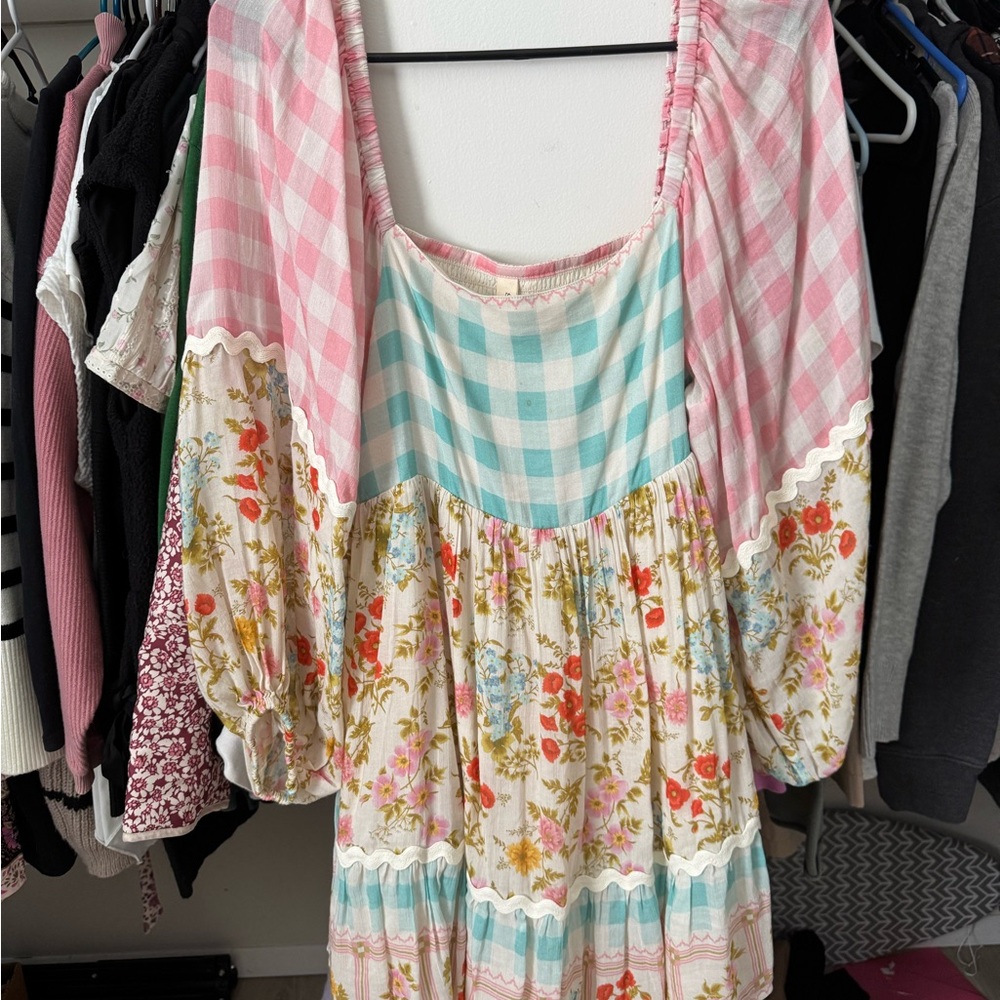 Spell Pink and Blue Gingham Floral Dress